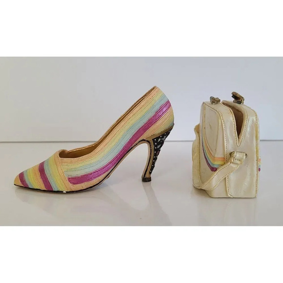 Vintage Miniature Nostalgia Decorative Handbag & Shoe Beige Rainbow, Knick Knack - Picture 3 of 6